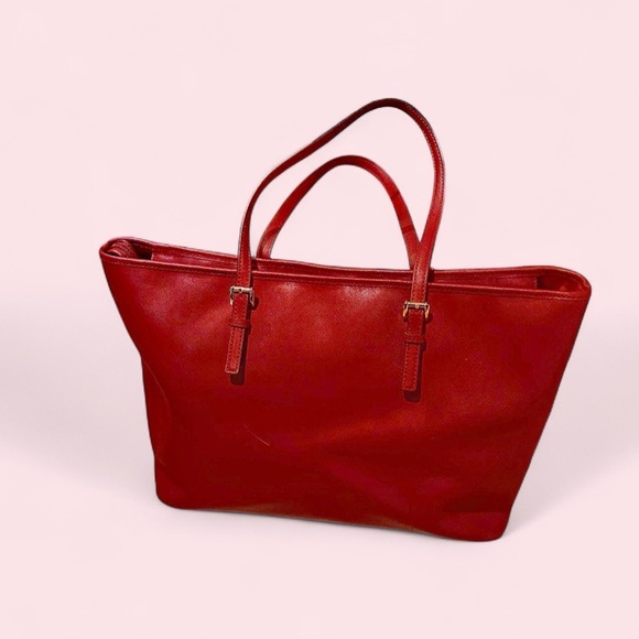 Michael Kors Fushia Large Tote Travel Gold Leather Shoulder Bag Buckle Pockets - Picture 2 of 4